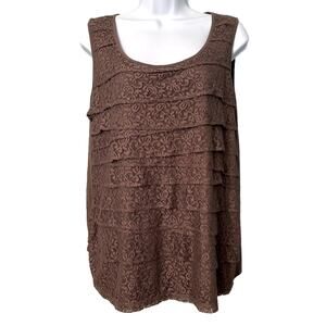 Chicos Sleeveless Brown Lace Flowy Scoop Neck Blouse Woman’s Size 3